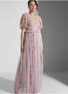 Buy Blush Floral Embroidered Maxi Dress in Saudi Arabia