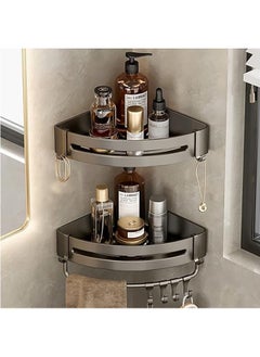 Buy 2 Pack Bathroom Shower Shelves with 8 Hooks &Towel Bar, Corner Shower Caddy Shelf Organizer Rack, Rustproof Bathroom Shower Storage Baskets, Wall Organization Storage Shelves Basket for Bathroom in Saudi Arabia