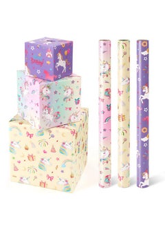 Buy Unicorn Wrapping Paper Rolls 3 Rolls 17” X 120” Unicorn Birthday Wrapping Paper Rolls Pink Unicorn Rainbow Gift Wrap Paper Girls Purple Wrapping Paper Rolls Kids Bday Gift Wrap With Cutting Line in UAE