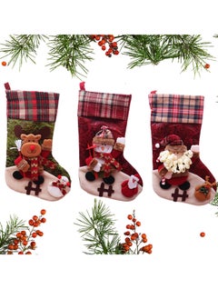 Buy 3 PCS Christmas Stockings Bulk Xmas Stockings Decoration Santa Snowman Reindeer Penguin Family Stockings Christmas Tree Decorations Gift Bags for Family Holiday Party Home Decor in UAE