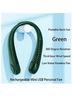 Buy USB Rechargeable Battery Operated Neck Fan Green in UAE