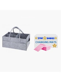 Buy Caddy diaper bag Grey with Disposables Changing mat 10pcs-Pink in UAE