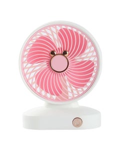 Buy Portable Desk Fan USB Rechargeable 2 Speeds Mini Desktop Fan For Outdoor Household Home Bedroom And Office Use White/Pink in UAE