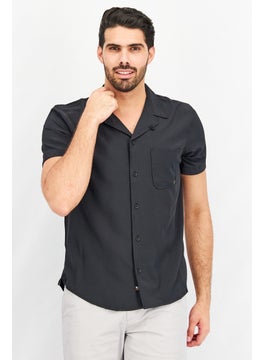 Buy Men Regular Fit Short Sleeves Textured Casual Shirts, Black in UAE