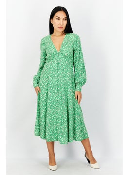 اشتري Women Allover Printed Midi Dress, Green Combo في الامارات