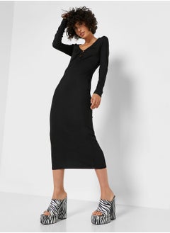 Buy Ribbed Ring Detail Dress in Saudi Arabia