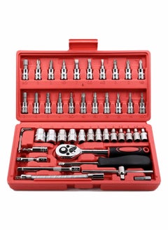 اشتري 46 Pcs Drive Socket Ratchet Wrench Set with Bit Socket Set Metric and Extension Bar for Auto Repairing Automobile Motorcycle Hardware Tool Combination Suit Household with Storage Case في السعودية