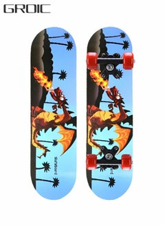 اشتري Skateboards Four-Wheel Skateboard Medium Size Board Dinosaur Theme Colorful Double-Sided Pattern for Beginner Skateboard or Kids Youth 24 Inch في الامارات