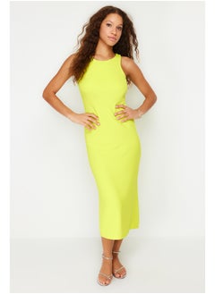 Buy Yellow Bodycone/Fitting Halter Neck Stretchy Knitted Maxi Pencil Dress TWOSS24EL00186 in Egypt