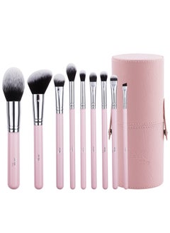 Buy Makeup Brushes 9 Pcs Set with Leather Case, Multi Use with Synthetic Hair (9 Pcs + Leather Case Holder) in UAE