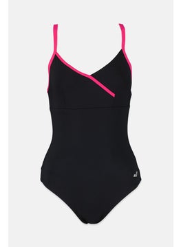 Buy Women Textured Sleeveless One Piece Swimsuit, Black and Pink in Saudi Arabia