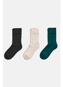 Buy Men 3 Pairs Textured Socks, Black/ Beige Combo in UAE