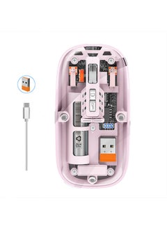 Buy Bluetooth Wireless Mouse, Transparent Magnetic Mouse Triple Mode USB C Rechargeable Slim Silent Computer Mice - Pink in UAE