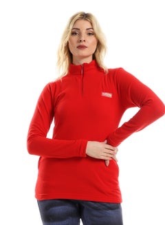 Buy Zipper Closure Long Sleeves Plain Sweater - Red in Egypt