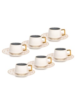 Buy turkish coffee set 12pc porcelain dutone gray serv 6 in Saudi Arabia