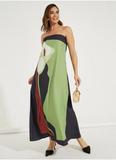 Buy Abstract Print Bandeau Maxi Dress in Saudi Arabia