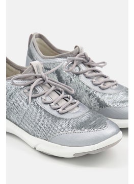 اشتري Women Lace Up Casual Shoes, Grey/Silver في الامارات