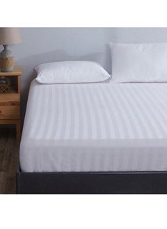 Buy Single Striped Bedsheet white cotton 120*200*30 cm in Saudi Arabia