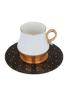 Buy Set of 12 white porcelain coffee cups with black gold handle and saucer in Saudi Arabia