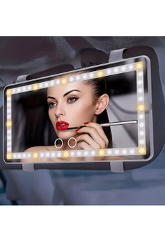 اشتري Car Vanity Mirror With Lights,Rechargeable Car Mirror Visor with 3 Lighting Modes & 60 LEDs Touch Screen Dimmable USB Travel Makeup Mirror for Car Truck SUV Universal Rear View Mirror في السعودية