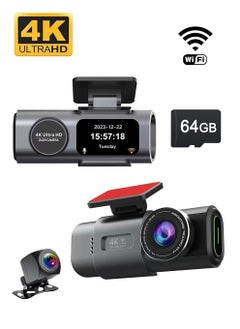 Buy 4K and 1080p Full HD Dual Dash Cam with Front and Back Cameras, Wide Angle for Cars Built in Wifi GPS 64GB Card 1.5" Screen Night Vision in Saudi Arabia