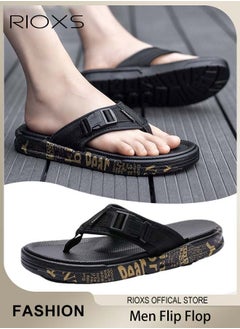 Buy Stylish Comfy Slippers with Buckle Decor for Beach or Swimming Men's Flip Flop Shower Slippers Anti-Slip Flat Sandal for Indoor or Outdoor Use in Saudi Arabia