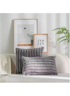 Buy Double-Sided Faux Fur Plush Decorative Throw Pillow Covers Fuzzy Striped Soft Pillowcase Cushion Covers for Sofa Couch Bedroom in Saudi Arabia