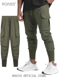Buy Men's Casual Trousers European Style Trend Quick-Drying Drawstring Pants Multi-pocket for Men Sports Trousers Spring and Autumn in UAE