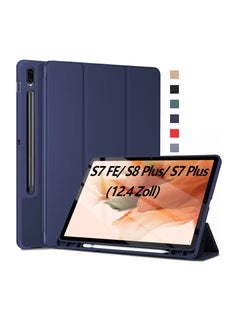 اشتري Ecosystem Case for Samsung Galaxy Tab S7 FE 2021/S8 Plus 2022/S7 Plus 2020 Case 12.4 Inch [S-Pen Stand] Auto Wake/Sleep Kickstand TPU Protective Tablet Cover for Tab S7 FE/S8 Plus/S7 Plus (Dark Blue) في مصر