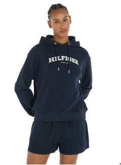 Buy Women's Flocked Hilfiger Monotype Logo Hoody -  Pure cotton, Blue in UAE