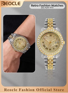 Buy Women's Diamonds Quartz Watch Iced-Out Watch with Round Diamond Dial & Luxury Stainless Steel & Date & Waterproof in UAE