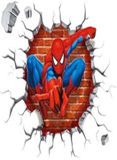 اشتري DIY Removable Spiderman 3D Cracked Children Themed Art Boy Room Wall Sticker في مصر