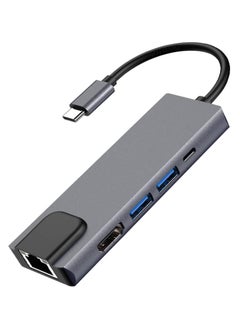 اشتري USB-C 5 in 1 Multiport Adapter hub with RJ45 Ethernet 4K HDMI 2-port USB USB C PD Charging في الامارات