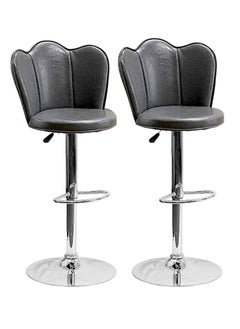 اشتري SBF Height Adjustable Bar Stools | Set of 2 PU Leather Swivel Chairs with Backrest and Footrest | Hydraulic Chrome Base for Kitchen & Dining, Grey في الامارات