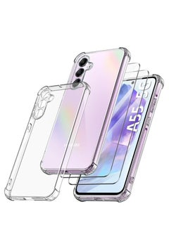 Buy Samsung A55 5G Shockproof Clear Transparent Case Cover with 2Pack Tempered Glass Screen Protector Edge to Edge Full Screen Coverage in UAE