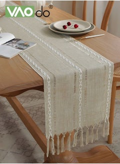 اشتري Simple Table Runner Imitation Cotton and Linen Material Home Decoration with Tassel Table Mat Suitable For Tea Table Long Table Decorative Cloth Beige 33*183cm في السعودية