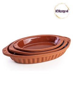 اشتري Handmade Clay Cookware for Mexican, Indian, and Korean Dishes - Glazed Pottery Pan with Handles - 3 Pcs - Cooking, Baking, and Serving in Style with Authentic Clay Cookware في الامارات