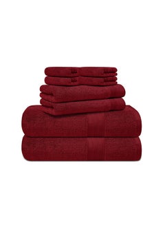 Buy 8 pc Luxury Home Linen, 100% Premium Cotton, 550 gsm, High Quality Weaving, Durable, Soft and Absorbent,  2 Bath Towel 70x140cm, 2 Hand Towel 40x70cm, 4 Face Towel 30x30cm, Burgandi, Made in Pakistan in UAE