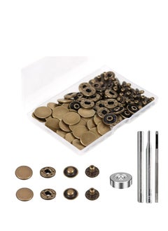 Buy 24 Sets Heavy Duty Snap Fasteners,17mm Metal Snap Buttons Press Studs Leather Rivets Snaps with 4 Setter Tools, Suitable for Jeans Fabric Jackets Clothes Bag (Antique Brass) in UAE