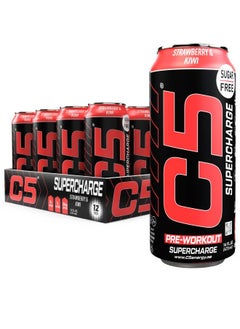 Buy C5 Energy Drink Supercharge, Pre-Workout, 200mg Caffeine, Sugar Free, Zero Calories with Beta Alanine, L-Arginine 16fl.OZ, 473ml - (Full Box 12 Cans, Strawberry & Kiwi) in UAE