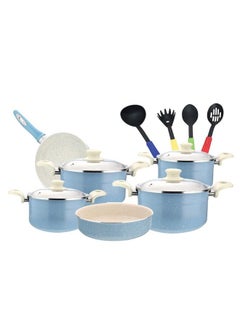 Buy 16-Piece Granite Cookware Set Blue/Beige in Saudi Arabia