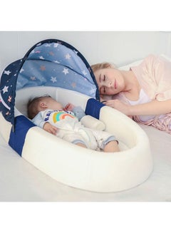 Buy Baby Pure Cotton Star Pattern Include Mosquito Net Awning Mommy Bag Foldable Portable Sleeping Crib 87*48*14cm (Navy Blue) in Saudi Arabia