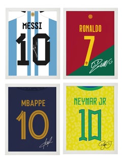 Buy Set of 4, Messi, Ronaldo, Neymar and Mbappe Autographed Jersey Poster with Frame 30x40cm in UAE