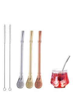 Buy Straw with Filtering Spoon 3 PCS Reusable Stainless Steel Drinking Straws with 2 PCS Cleaning Brushes for Yerba Mate Tea Bombilla, Gourd Loose Leaf Tea, Cocktail in Saudi Arabia