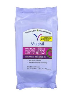 اشتري Medicated Anti Itch Wipes Maximum Strength 20 Soft Disposable Wipes 5 in. x 7.28 in في الامارات