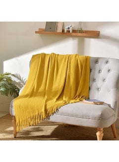 Buy Tassel Design Soft Blanket Polyester Yellow 125x150centimeter in UAE