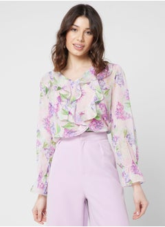 Buy Ruffle Detail Printed Top in UAE