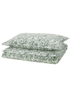 Buy Duvet Cover And Pillowcase Green/White 150X200/50X80 Cm in Saudi Arabia