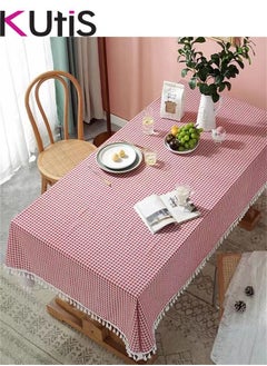 اشتري Cotton Linen Table Runner Plaid Stripes Tassel 200x140 CM في الامارات