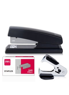Buy Desk Stapler Set Includes Stapler, Staple Remover, Belt 640 Pieces Standard 24/6 Staples 1-25 Page Capacity Small Manual Stapler Suitable for Office School Students Three-in-One Set Black in Saudi Arabia